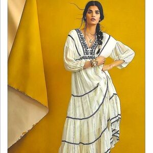 Anthropologie Verb by Pallavi Singhee Embroidered White Maxi Dress Size XS NWT